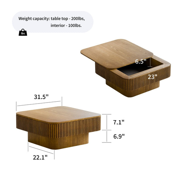 English Elm 31.5'' Square Wood Veneer Flip Top Storage Coffee Table with Slat Detail for Living Rooms Brown W1435P375248