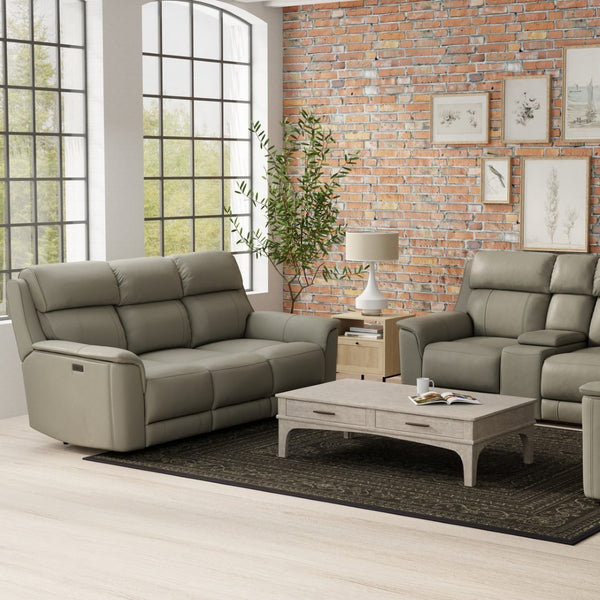 English Elm Oslo Genuine Leather Power Reclining Sofa Set with Usb Charging and Swivel Glider Grey B339S00007