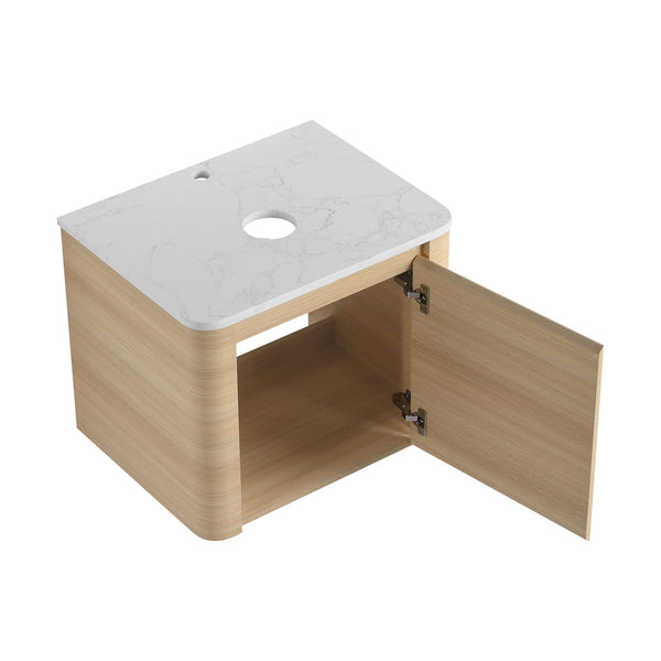 English Elm 48'' Wall-Mounted Bathroom Vanity With Elegant Ceramic Sink, Soft-Close Door & Open Storage Shelves W999S00469