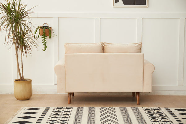 English Elm LOVESEAT,BEIGE Plush Velvet Microfiber Sofa with High-Density Foam, Solid Wood Frame, Compact Chic B205P248194
