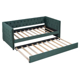 English Elm Twin Size Tufted Upholstered Daybed With Trundle, Velvet Sofabed With Rivet Design, No Box-Spring Needed,Green