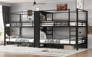 English Elm Full Size Quadruple Metal Bunk Bed With Storage & Wardrobe - Sturdy Design For Space-Saving Comfort W1580S00155