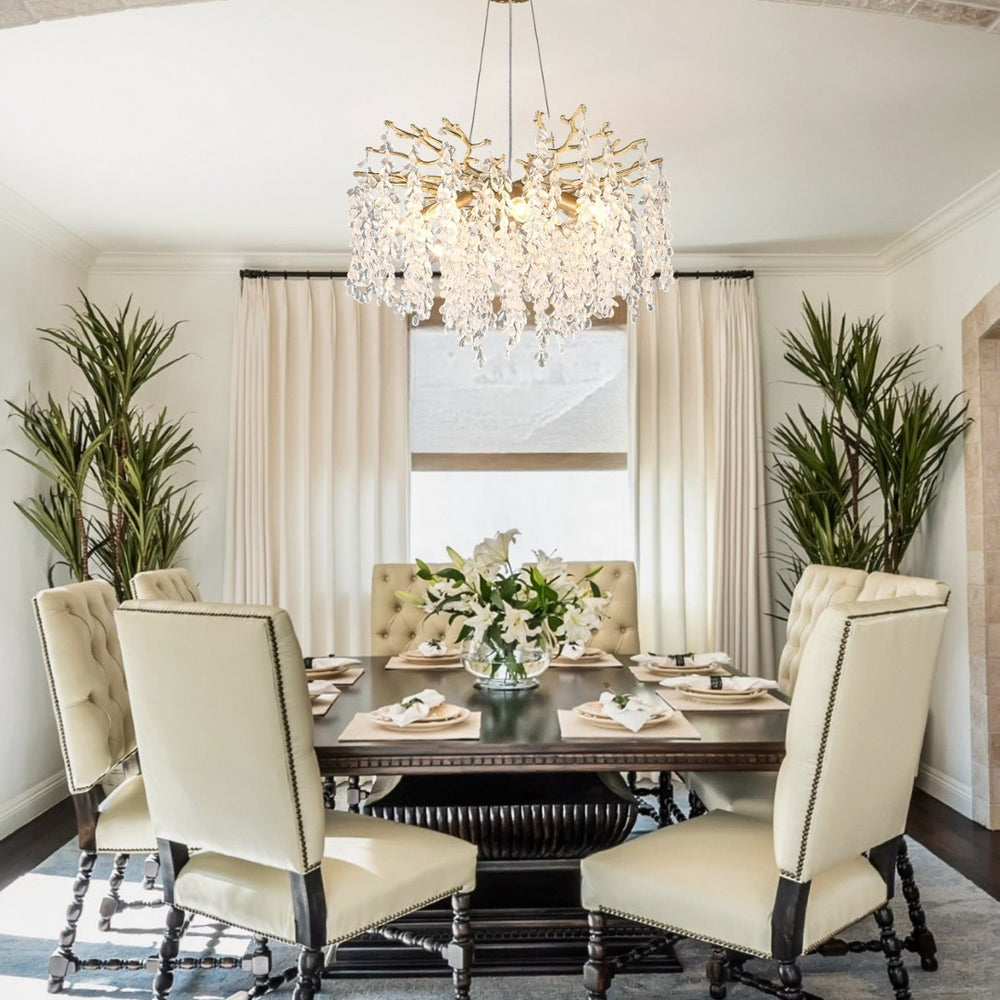 English Elm 8-light Gold Farmhouse Chandelier Seeded Glass Shades for Dining Room or Kitchen W5008P466526