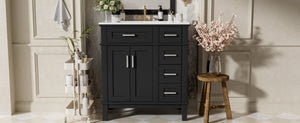 English Elm 30" Freestanding Bathroom Vanity Ceramic Sink Soft Close Cabinet Gray Wood Frame Black N729P427118B