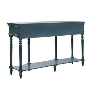 English Elm [video] Solid Pine Console Table Ornate Carved Legs Copper Hardware Soft-close Drawers Blue N759P433566C