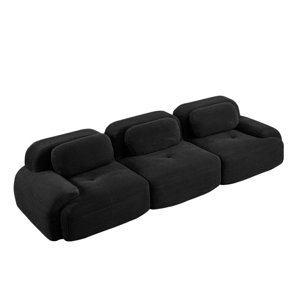 English Elm 3-seat Modular Corduroy Sectional Sofa Ergonomic Curved Design for Living Rooms Black W714S01275