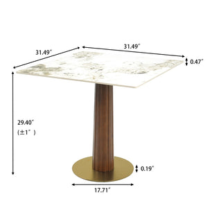 English Elm Modern Square Dining Table - 33.5" Sintered Stone Top With Wood Legs & Gold Base For Small Spaces P2 W1535S00599-GIGA