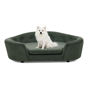 English Elm Oversized Oval Dog Sofa with Tufted Linen Backrest for Large Breed Lounging Comfort Olive Green W487P415303