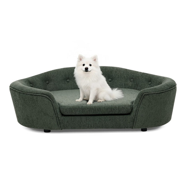 English Elm Oversized Oval Dog Sofa with Tufted Linen Backrest for Large Breed Lounging Comfort Olive Green W487P415303