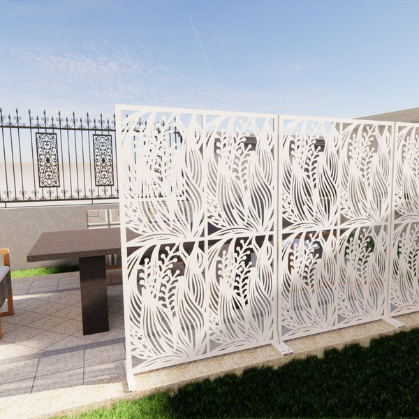 English Elm Metal Bird Cutout Privacy Screen Freestanding Powder Coated Steel Patio Room Divider White W1586P282278