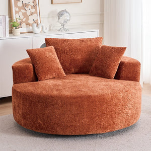 English Elm Round Swivel Barrel Chair Plush Chenille Upholstery Cozy Accent Seat for Any Room Orange W2915P338894