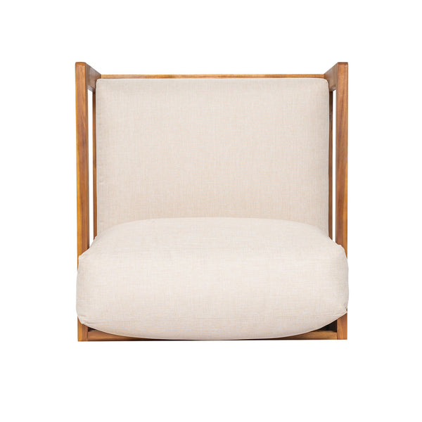 English Elm Christopher Knight Home® - Tanah 360° Outdoor Swivel Lounge Chair in Teak Finish with Plush Beige Cushions — Stylish Patio Comfort N775P361825T