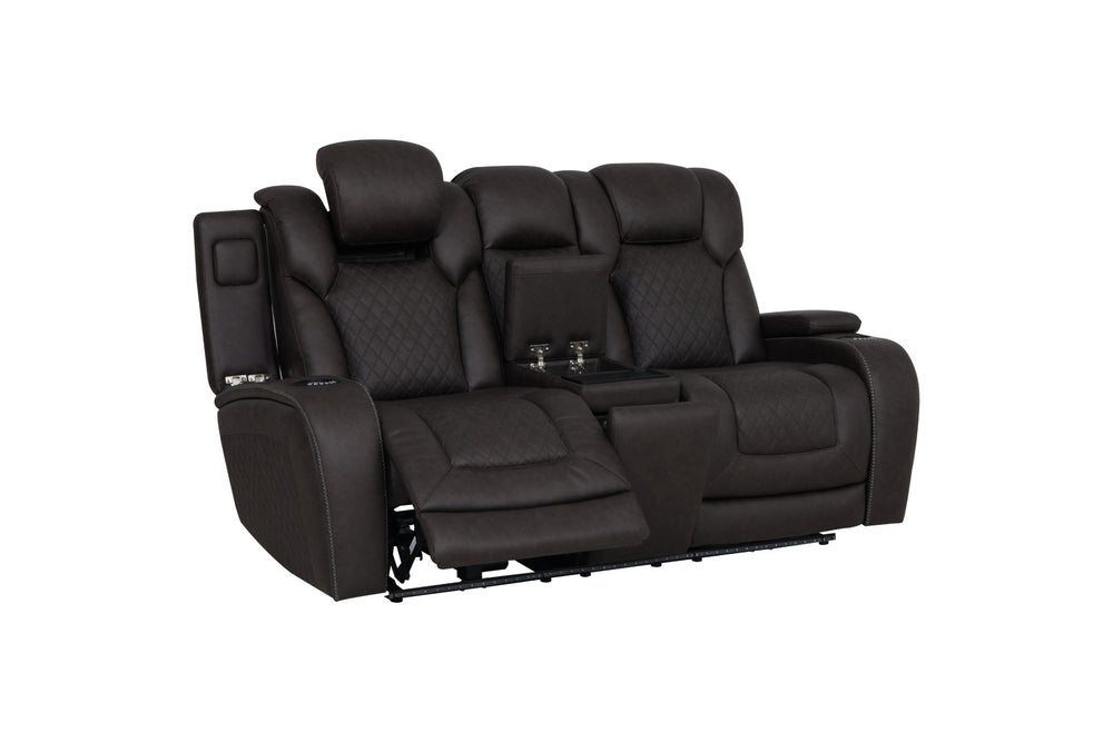 English Elm Wendell Power Reclining Microfiber Loveseat with Led Lighting and Wireless Charging Console B2726P435901
