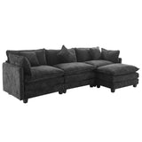 English Elm 112.2" L-Shape Chenille Upholstered Sofa For Living Room Modern Luxury Sofa Couch With Ottoman and 5 Pillows For Living Room (Sg001160Aa), Black