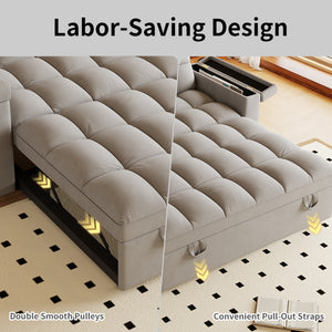 English Elm 65-inch Velvet Convertible Sleeper Sofa with Usb Port Storage Armrests Adjustable Back Light Gray W2564S00116