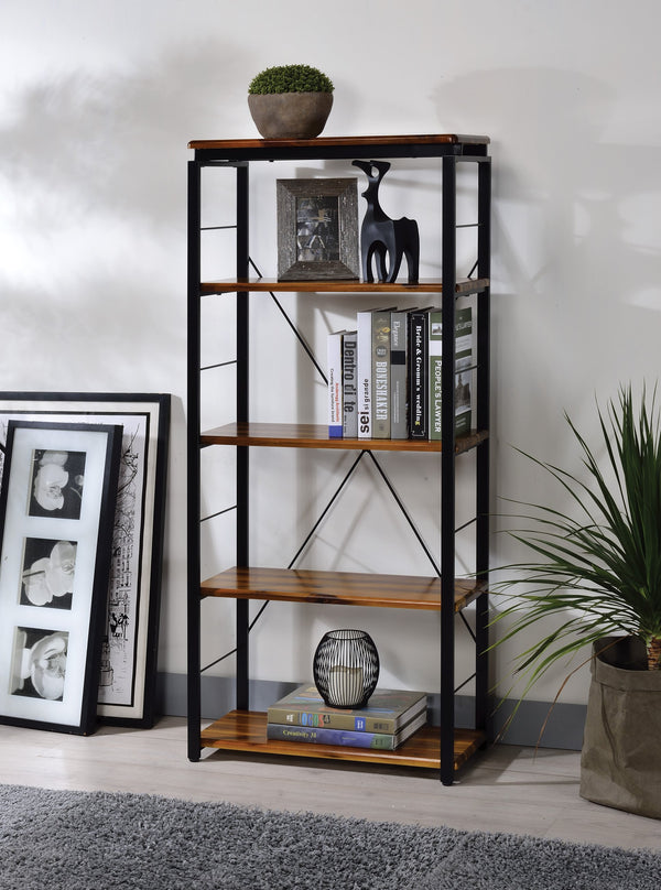 English Elm Jurgen Industrial Oak & Black Bookshelf – 5 Faux Concrete Shelves, Metal Frame, 4 Open Compartments B2726P282412