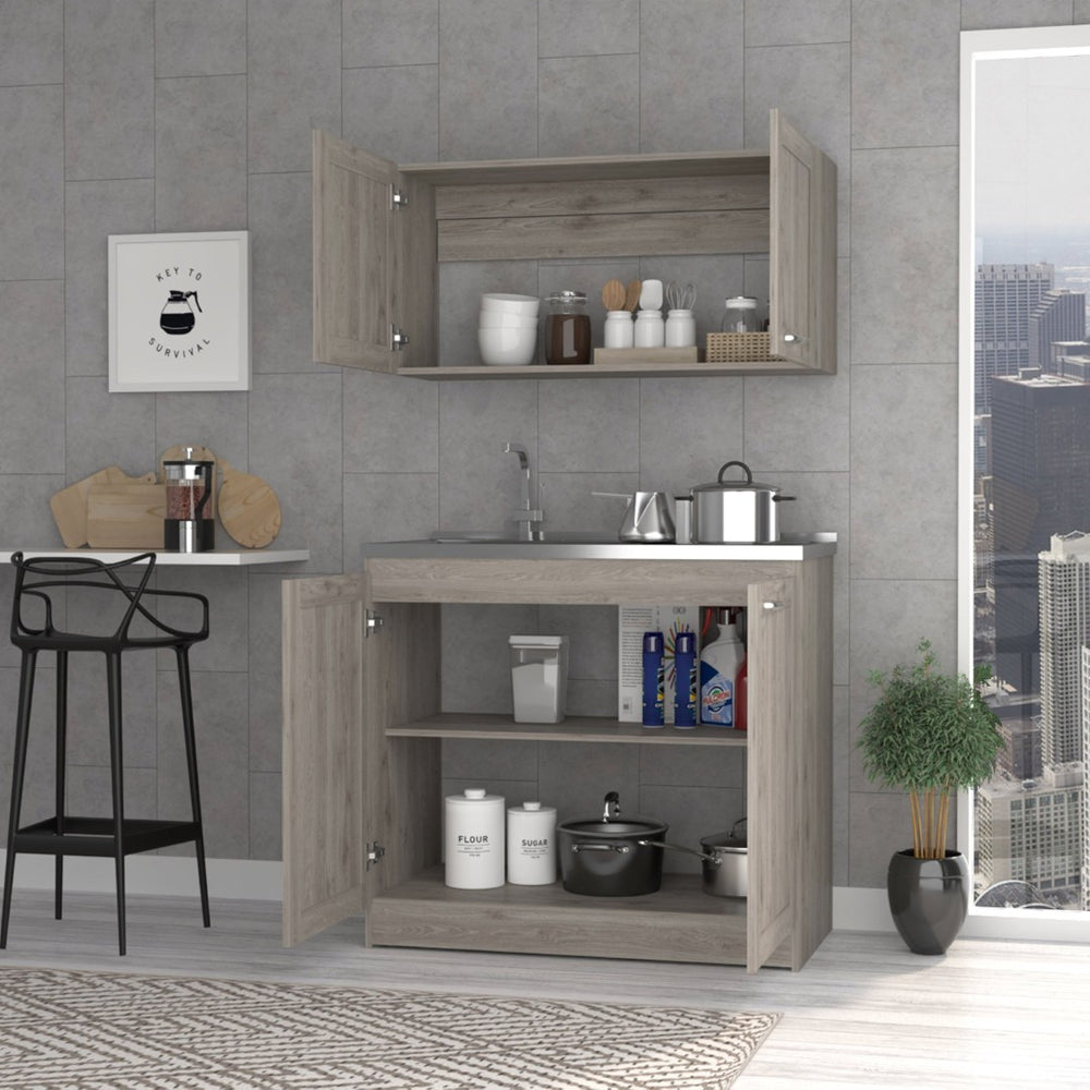 English Elm Perseus Two Piece White Cabinet Set for Kitchen Laundry or Utility Storage B128S00220