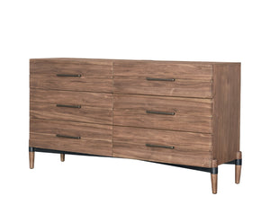 English Elm Tranquility Six Drawer Walnut Veneer Dresser with Tapered Legs and Bronze Hardware B108P411443