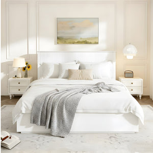 English Elm Stylish Queen Bed Frame Vertical Slat Headboard Solid Wood Contemporary Bedroom White N770PQ369236K