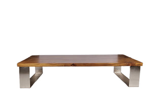 English Elm Minimalistic Low Profile Rectangular Coffee Table with Polished Metal Legs for Loft Living B024P357597
