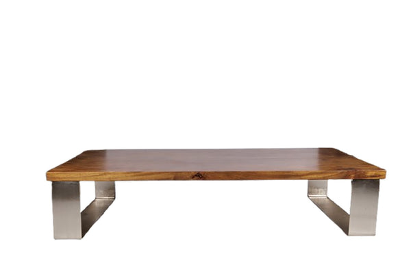 English Elm Minimalistic Low Profile Rectangular Coffee Table with Polished Metal Legs for Loft Living B024P357597