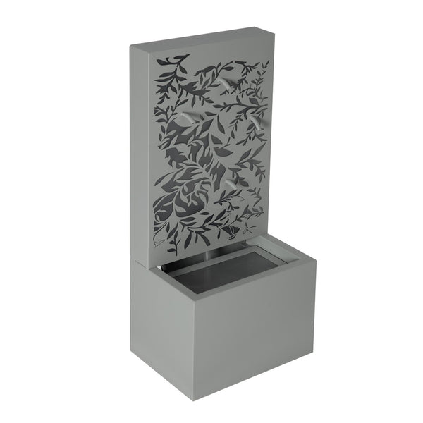English Elm 30.71"h Gray Metal Leaf Panel Outdoor Wall Fountain with Led Backlit Cascade Spouts N765P355061G