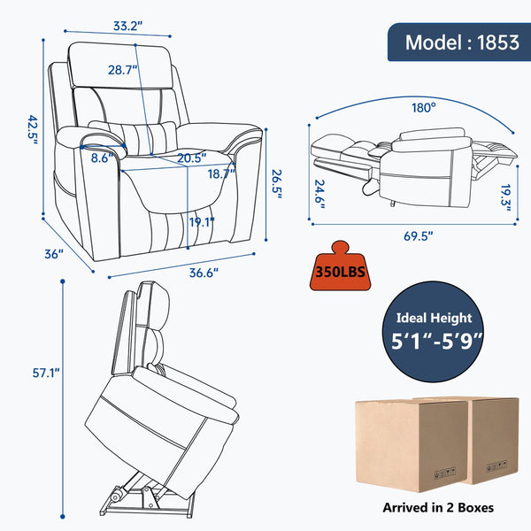 English Elm Dual Motor Power Lift Recliner with Massage Heat and Leatherair Upholstery W3224S00017