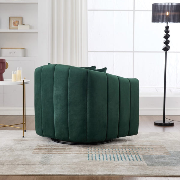 English Elm 39"w Velvet Swivel Chair and a Half with Channel Tufting Pumpkin Curved Barrel Design W3118S00046