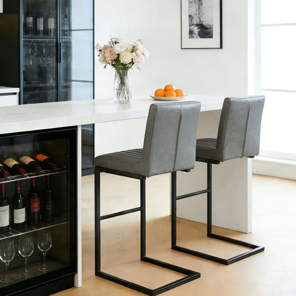 English Elm Faux Leather Counter Stools Set of Two Ergonomic Curved Back Metal Frame Kitchen Seating W5096P400662
