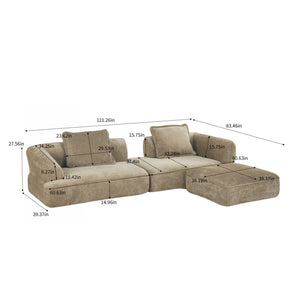 English Elm 122" L-shaped Sectional with Deep Chaise High Density Foam Low Profile Living Room Sofa Off-White+Natural N767P371309O