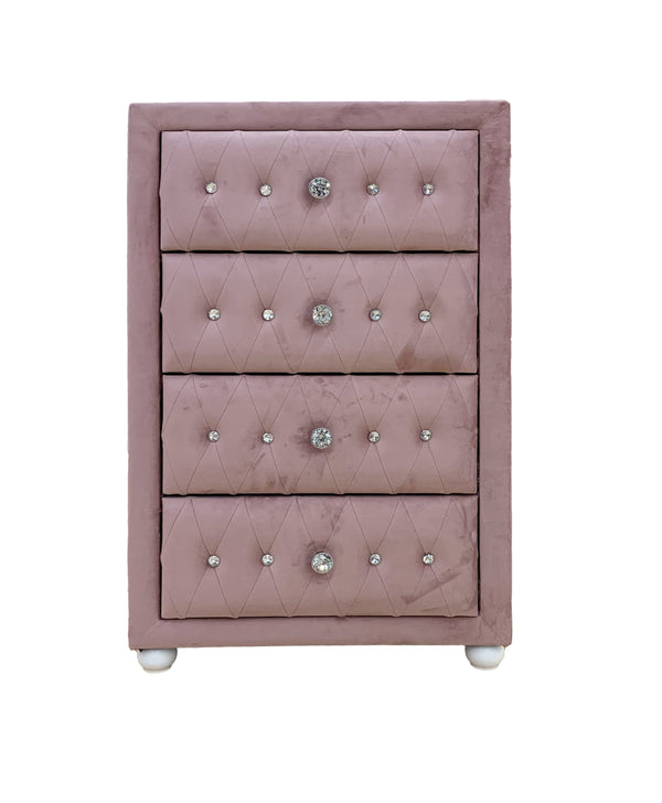 English Elm Reggie Pink Fabric Chest with Button Tufting, Wooden Bun Legs, Smooth Metal Glide Drawers B2726P263366