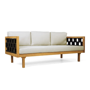 English Elm Three-seater Outdoor Daybed Acacia Wood Teak Frame with Woven Rope and Grey Cushions N770P373436L
