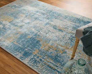 Feizy Rugs Cadiz Abstract Watercolor Area Rug - Luxurious Machine-woven Design Inspired By Spanish Elegance Blue,Gray,Gold Viscose,Acrylic 8663890fblugryb05