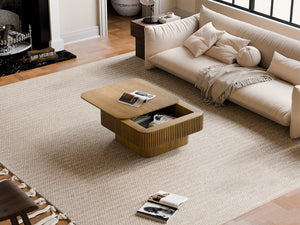 English Elm 31.5'' Square Wood Veneer Flip Top Storage Coffee Table with Slat Detail for Living Rooms Brown W1435P375248