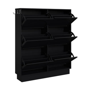 English Elm Modern Narrow Tipping Shoe Cabinet with 6 Flip Drawers, Slim 9.45" Space-Saving Cream Organizer with Hooks and Adjustable Shelves for Entryway (Fits 12–24 Pairs) Black N721P288699B