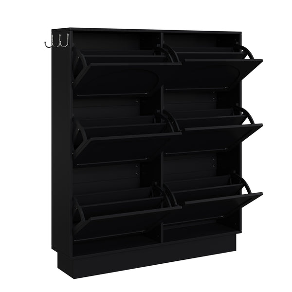 English Elm Modern Narrow Tipping Shoe Cabinet with 6 Flip Drawers, Slim 9.45" Space-Saving Cream Organizer with Hooks and Adjustable Shelves for Entryway (Fits 12–24 Pairs) Black N721P288699B