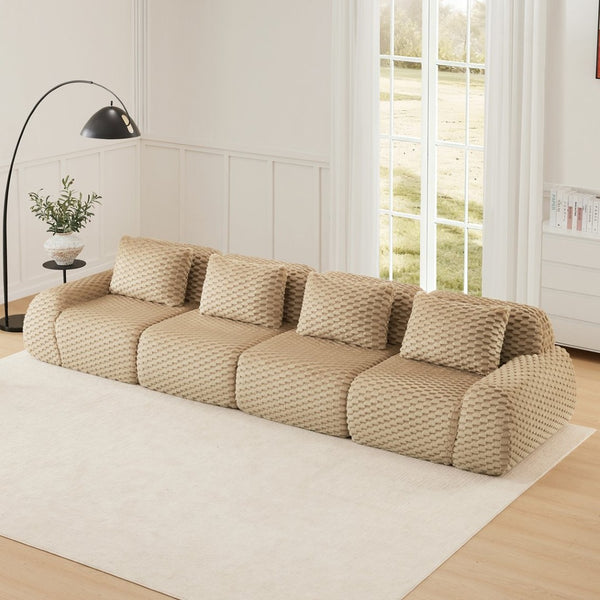 English Elm 146" Modular Flannelette Sectional Sofa Deep Seat Four Piece Living Room Couch Light Camel W714S01514