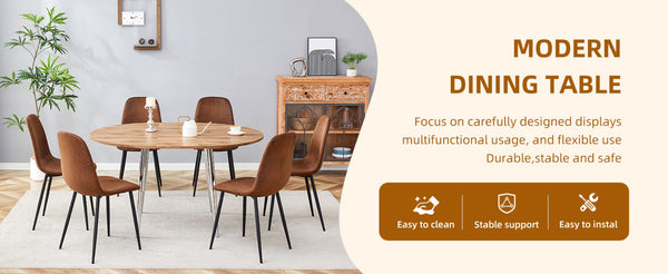 English Elm Table and Chair Set Extendable Round Oval Wood Grain Mdf Modern Dining Room W1151S03965