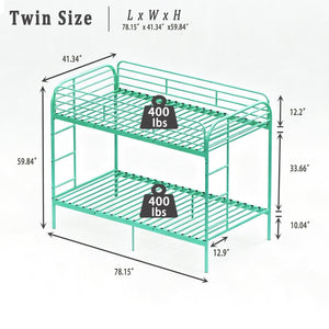 English Elm Metal Twin Over Bunk Bed Heavy Duty Frame Dual Ladder Kids Shared Room Green W3752P412391