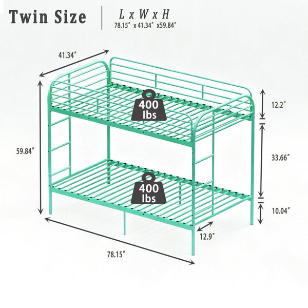 English Elm Metal Twin Over Bunk Bed Heavy Duty Frame Dual Ladder Kids Shared Room Green W3752P412391