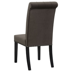 English Elm Yorba Marble Top Trestle Dining Set with Tufted Velvet Chairs for Modern Spaces B062S01667