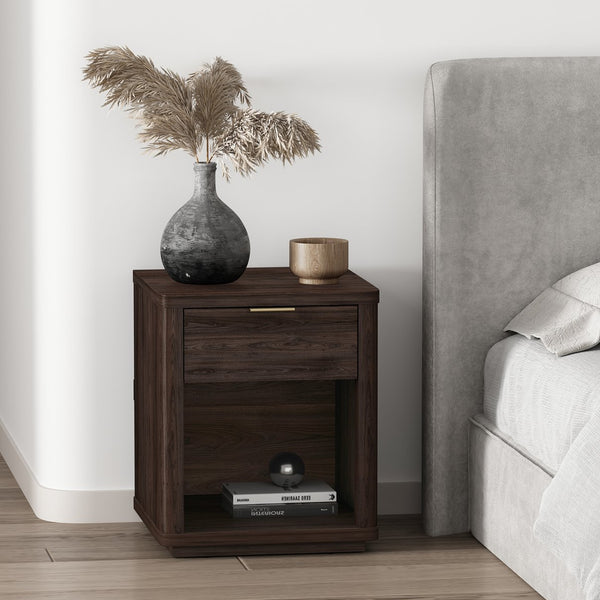English Elm Evelyn 20" Modern Nightstand In Brown - Stylish Storage Solution With Drawer & Open Shelf Space B365P398526
