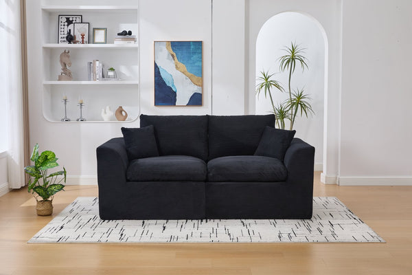 English Elm UNITED Cloud Couch Modular Sectional Sofa with Corduroy Cover, Ergonomic 2-Seater, No Assembly Needed Black W1568P371120