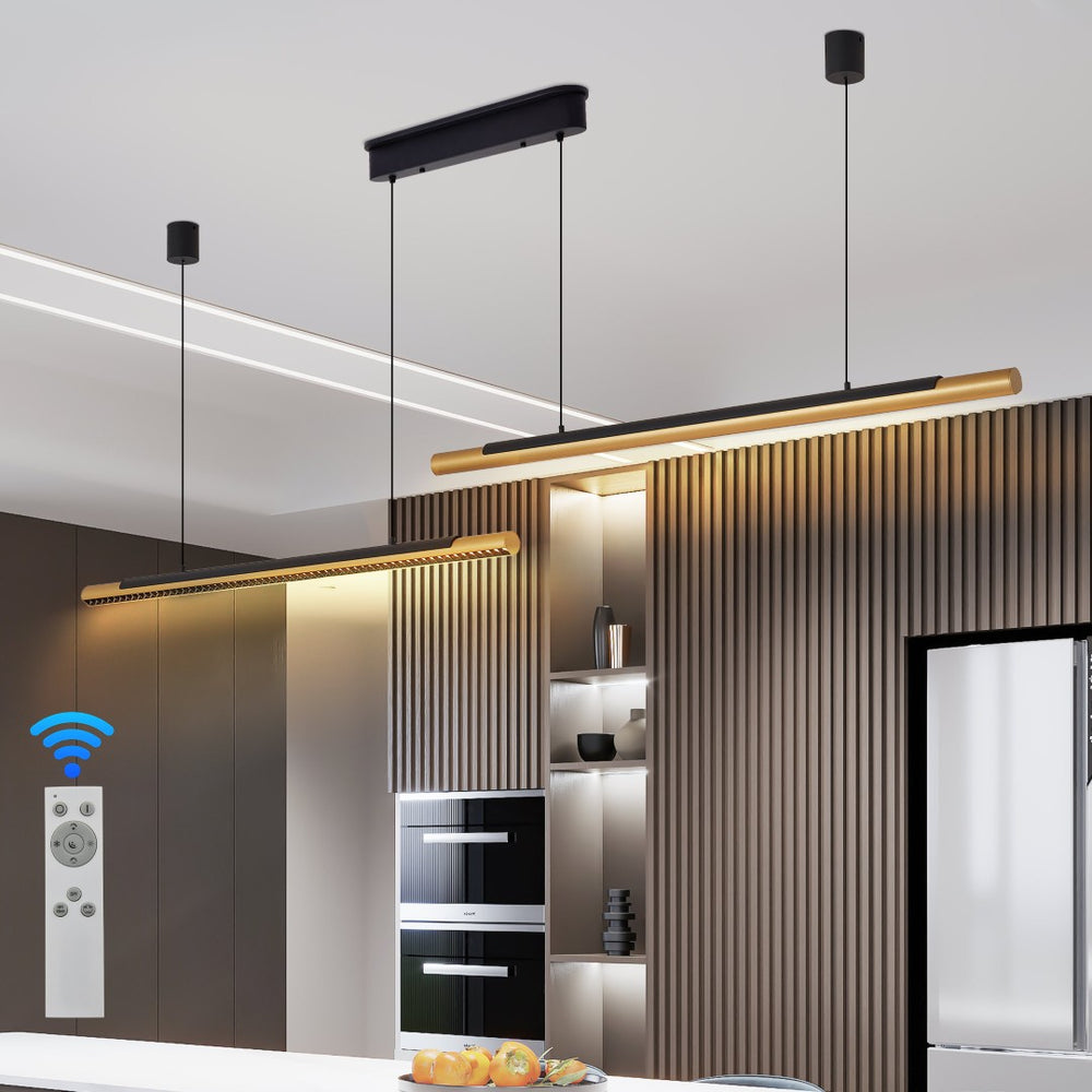 English Elm 75-inch Matte Black Gold Linear Led Pendant Dimmable Fixture for Dining or Kitchen W1340P264190