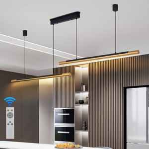 English Elm 75-inch Matte Black Gold Linear Led Pendant Dimmable Fixture for Dining or Kitchen W1340P264190