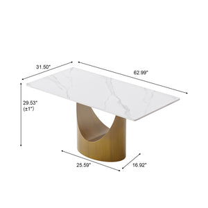 English Elm 63" Modern Dining Table With Durable Sintered Stone Top & Sturdy Bronze Iron Legs For 6-8 People W1535S00548