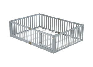 English Elm Twin Floor Bed Solid Rubber Wood with Tall Safety Railings for Toddler Sleep Grey W504P287657
