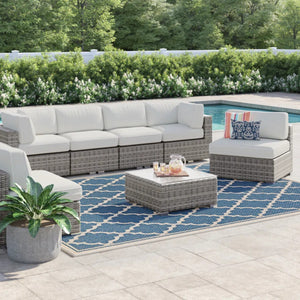 English Elm LSI 6-Piece Rattan Wicker Patio Set with Cushions, 7-Piece Outdoor Sectional, Weatherproof Comfort (98) B120S00064