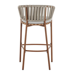English Elm Christopher Knight Home® - Lodi Teak Outdoor Metal Rope Barstools Set of 2 — Beige Weather-Resistant Fabric, Ergonomic Fan Back N775P268025T