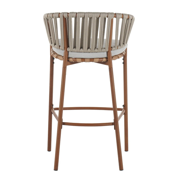 English Elm Lodi Outdoor Woven Pe Rope Barstools with Iron Frame Resort Style Set of 4 N775P268025T-S4
